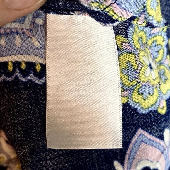 Talbots Womens Tunic Top Navy Blue Pink Paisley Button LS Classic Career Sz L - Picture 5 of 9